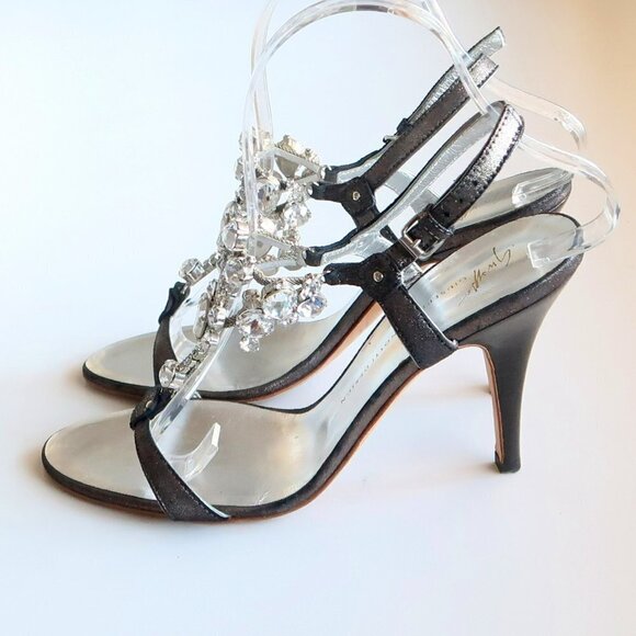 NEW Vicini Giuseppe Zanotti Silver Heels / Sandals w Crystal Embellishments 8 - Picture 12 of 16